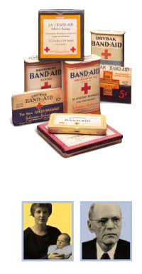 Historical Boxes of Band-Aid Bandage Products with Photos of Inventors