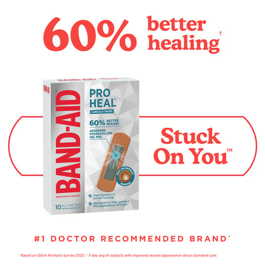 Band-Aid Pro Heal Adhesive Bandages offer 60% better healing