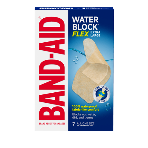 A packet of BAND-AID® WATER BLOCK FLEX™ XL Bandages, All one size, 7 counts
