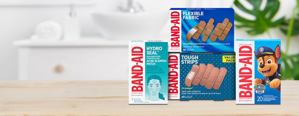 A group of Band-Aid products on a table