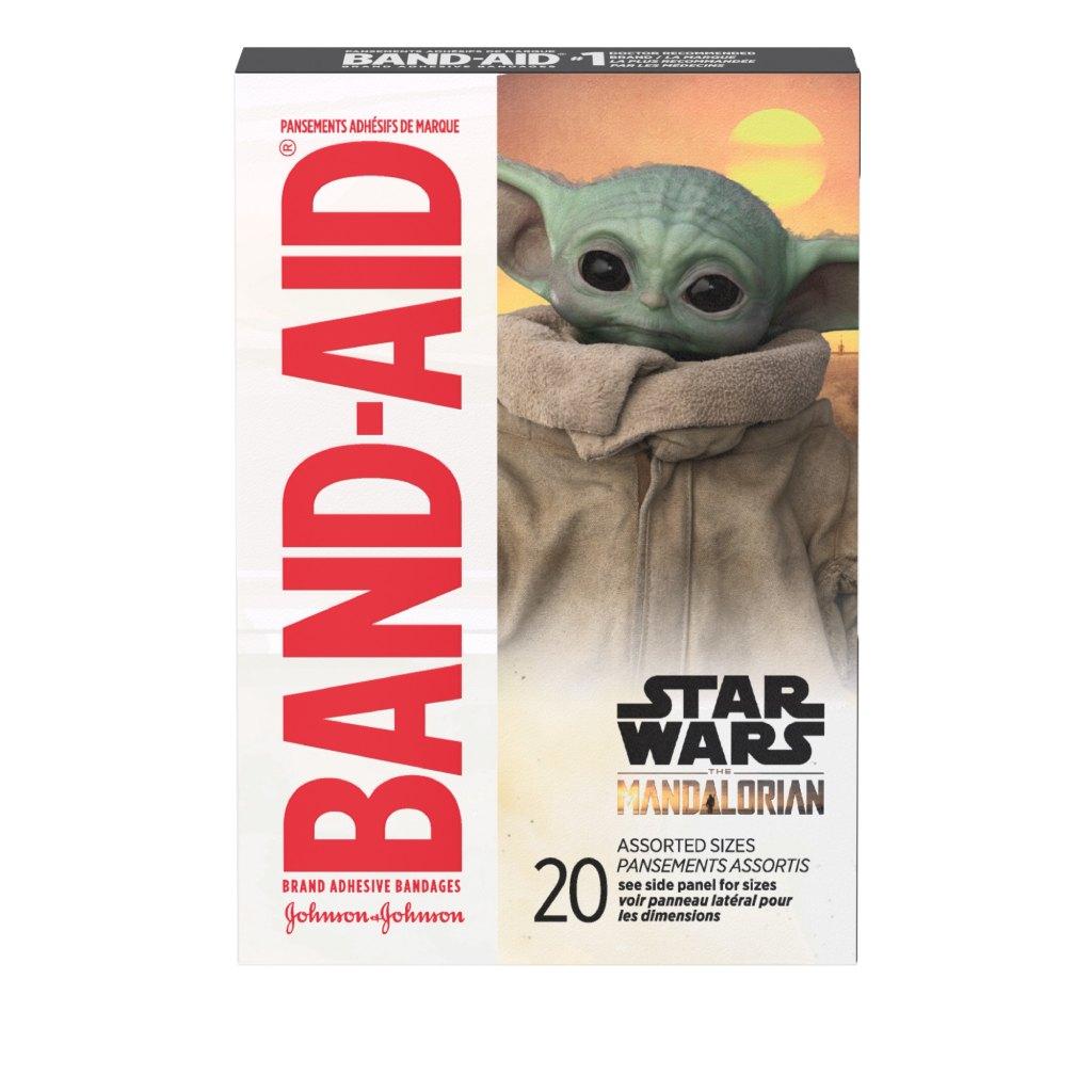 A packet of BAND-AID® Mandalorian Kids Bandages, 20 assorted sizes